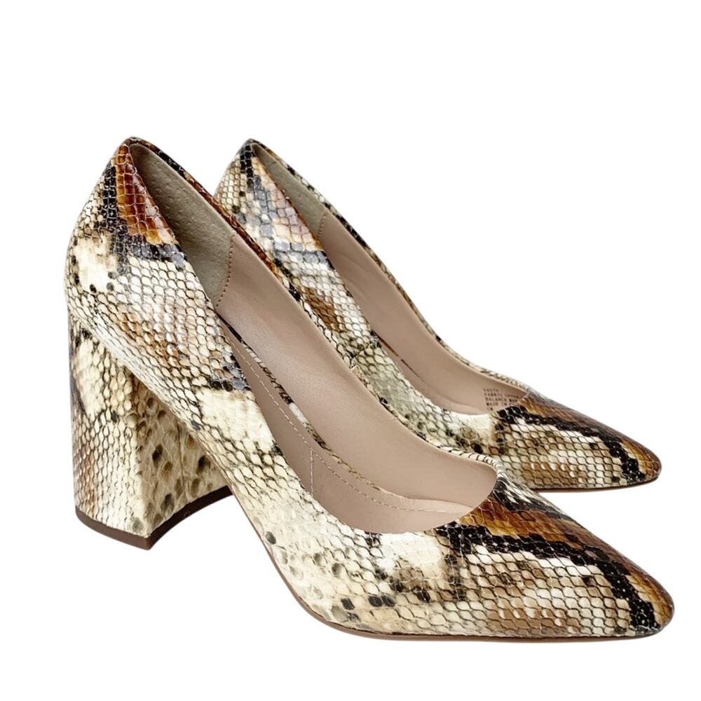 SZ 5 Charles David Block Heels Snake Print Brown and Cream